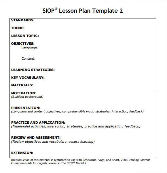 Siop Lesson Plan Template Free 9 Sample Siop Lesson Plan Templates In Pdf