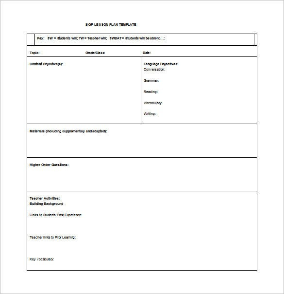 Siop Lesson Plan Template Siop Lesson Plan Template 9 Free Psd Word format
