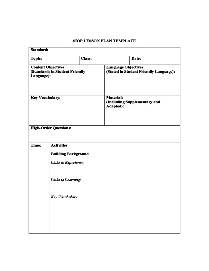Siop Lesson Plan Template Siop Lesson Plan Template Free Download