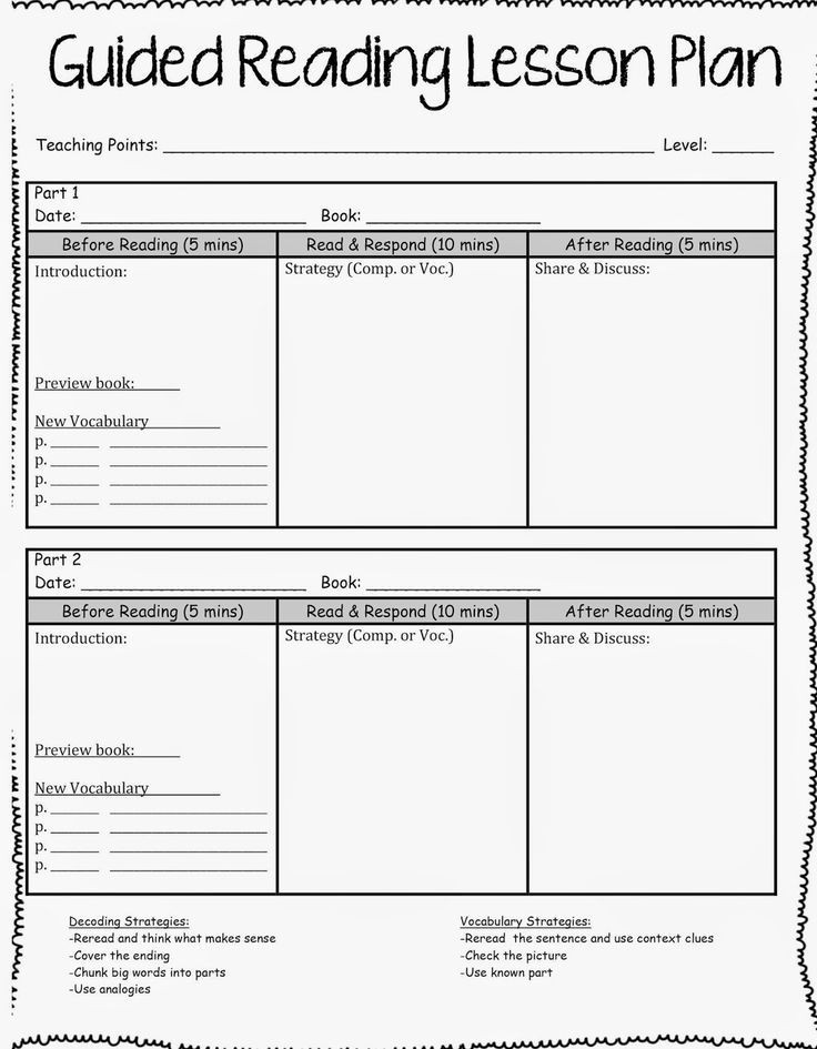 Small Group Lesson Plan Template Editable Guided Reading Template