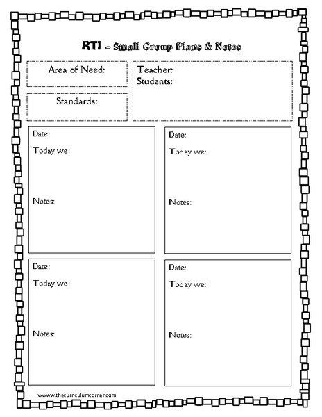 Small Group Lesson Plan Template Rti Small Group Plans Printables &amp; Template for Pre K