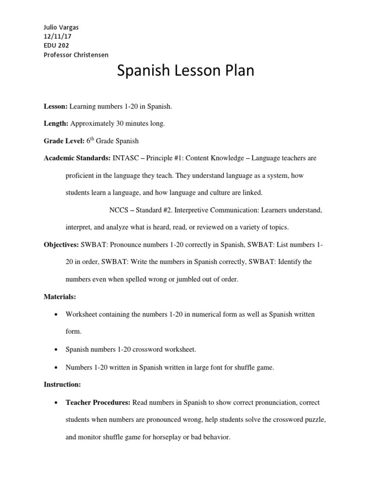 Spanish Lesson Plans Spanish Lesson Plan Lesson Plan