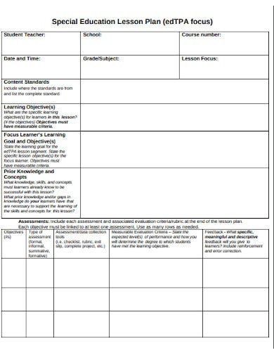 Special Education Lesson Plan Template 11 Special Education Lesson Plan Templates In Pdf