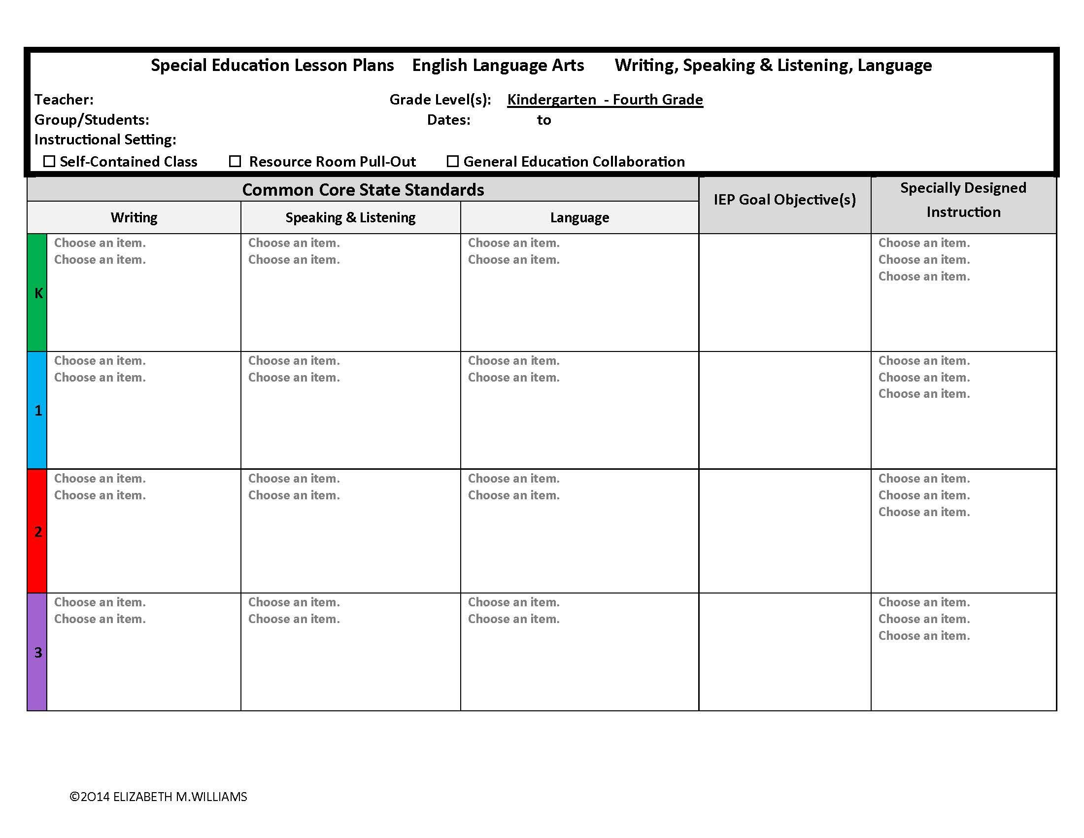 Special Education Lesson Plan Template Mon Core Aligned Interactive Special Education Lesson