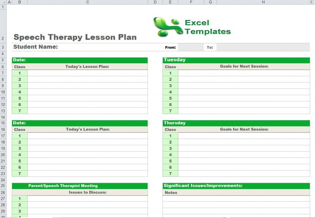 speech therapy lesson plan template