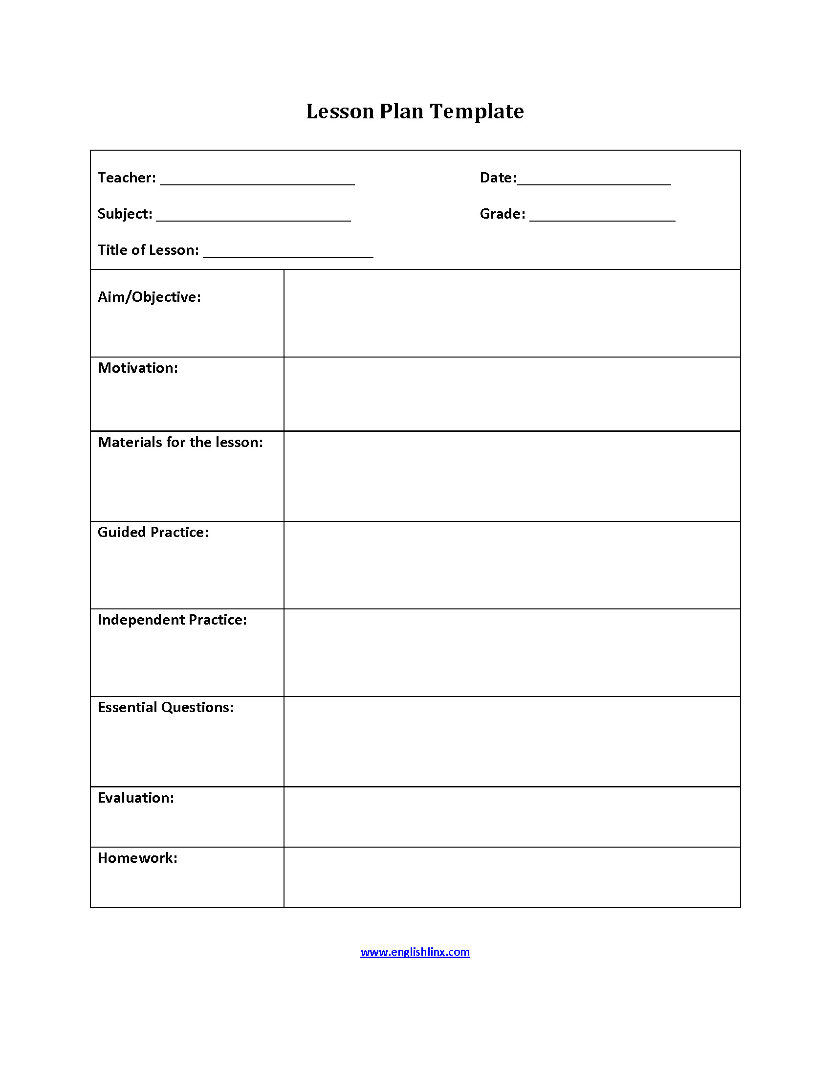 Steps Of Lesson Plan Lesson Plan Template