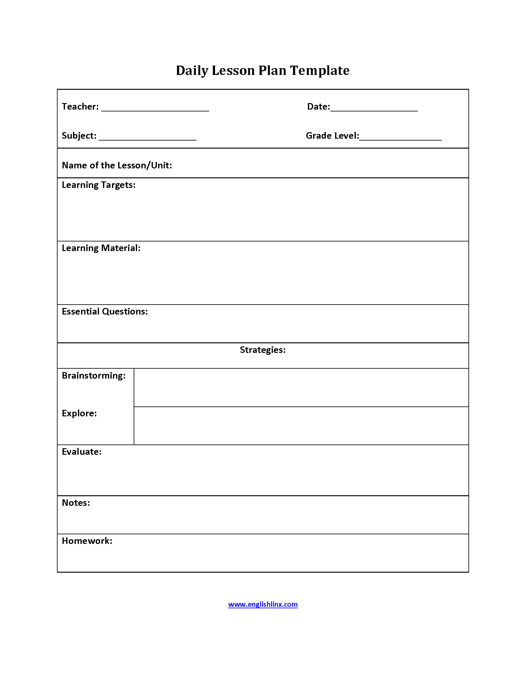 Steps Of Lesson Plan Six Step Lesson Plan Template
