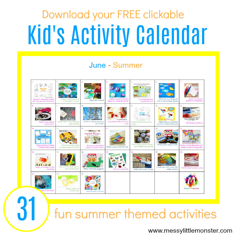 Summer Lesson Plans for toddlers Summer Activity Calendar for Kids 31 Fun Summer themed