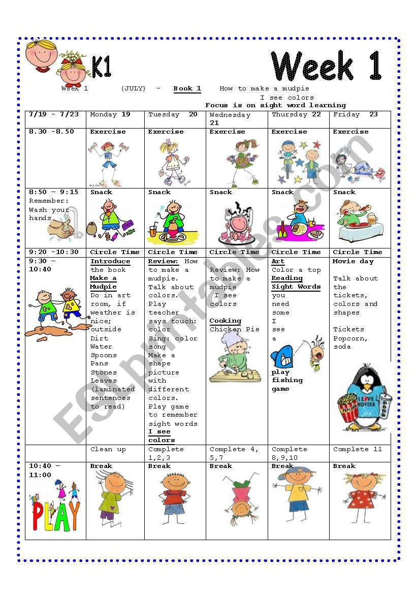 Summer Lesson Plans for toddlers Week 1 Lesson Plan for Summer Camp Esl Worksheet by Annyj