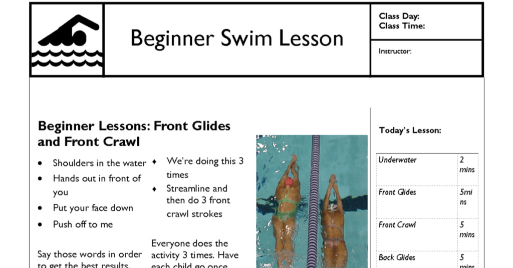 Swimming Lesson Plans Swim Lesson Plan – Beginner Lesson Template