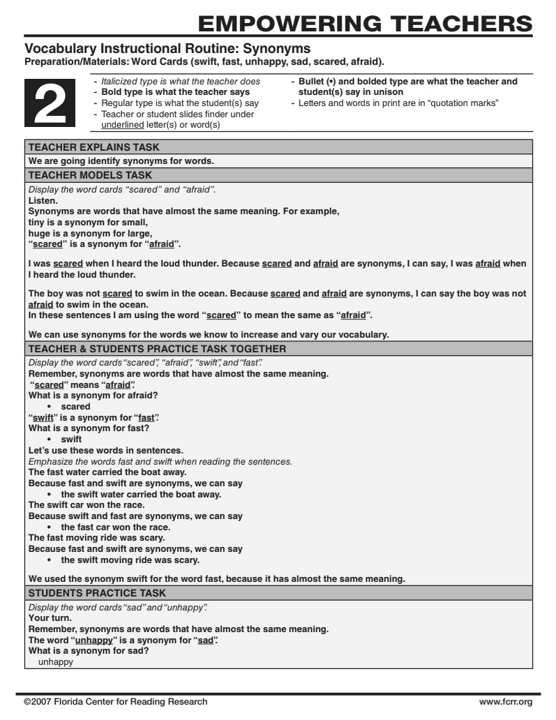 Synonyms Lesson Plan Vocabulary Instructional Routine Synonyms Lesson Plan for