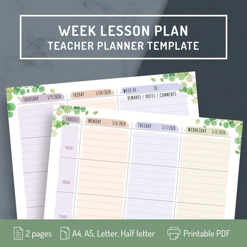 Teacher Lesson Plan Book Teacher Lesson Plan Book Insert Weekly Lesson Planner Page