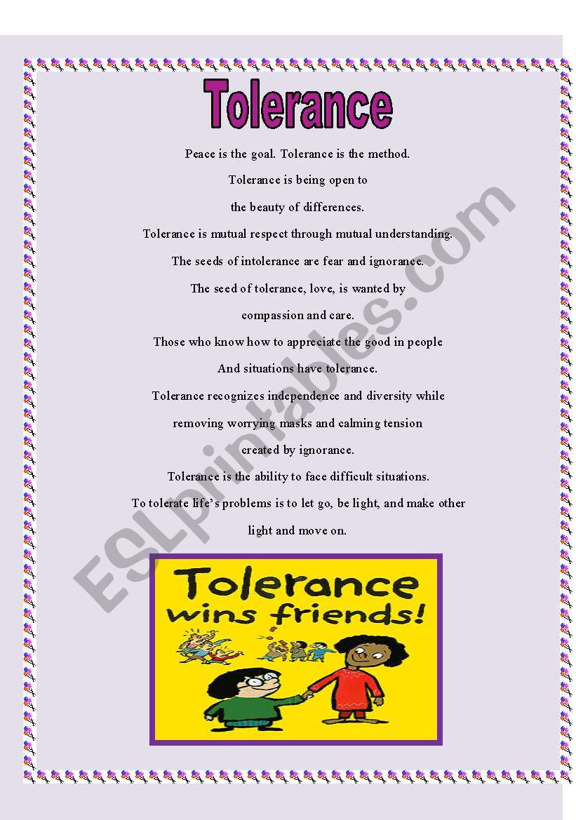Teaching tolerance Lesson Plans English Worksheets tolerance