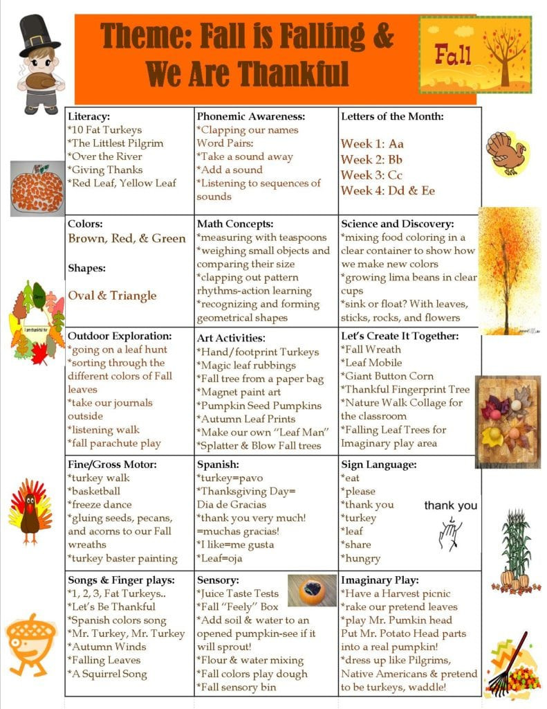 Thanksgiving Lesson Plans for Preschool Preschool Fall and Thanksgiving theme