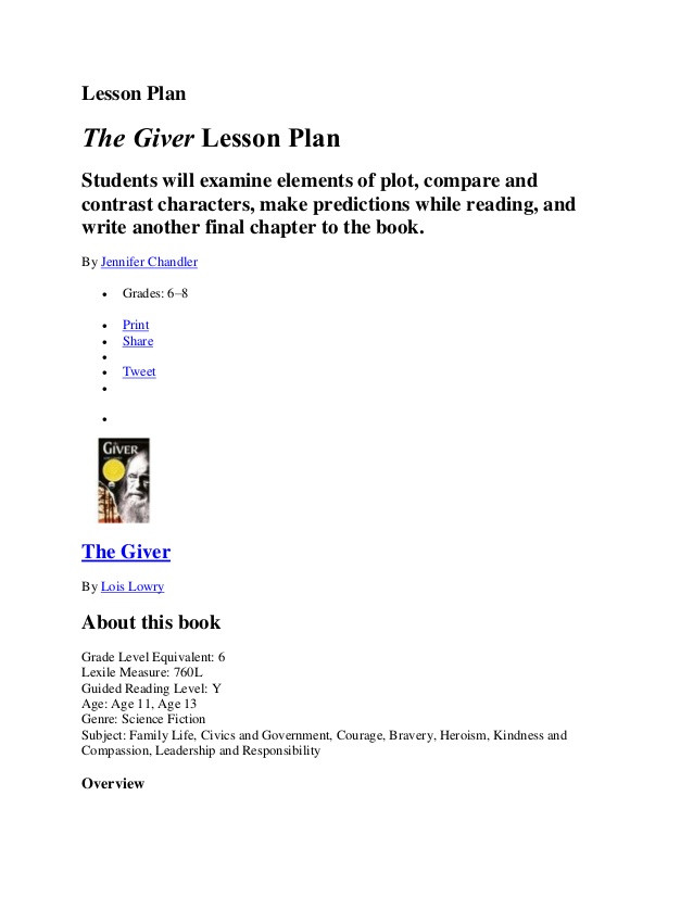 The Giver Lesson Plans the Giver Lesson Plan