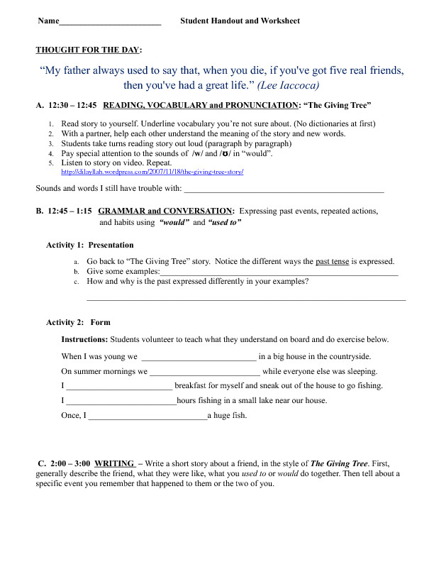 The Giving Tree Lesson Plans Would Used to Lesson Plan Using the Giving Tree