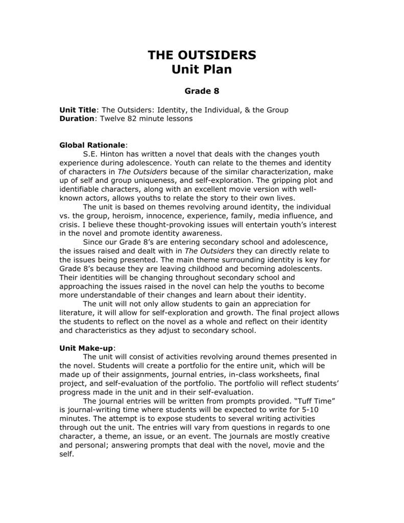 The Outsiders Lesson Plans the Outsiders Unit Plan