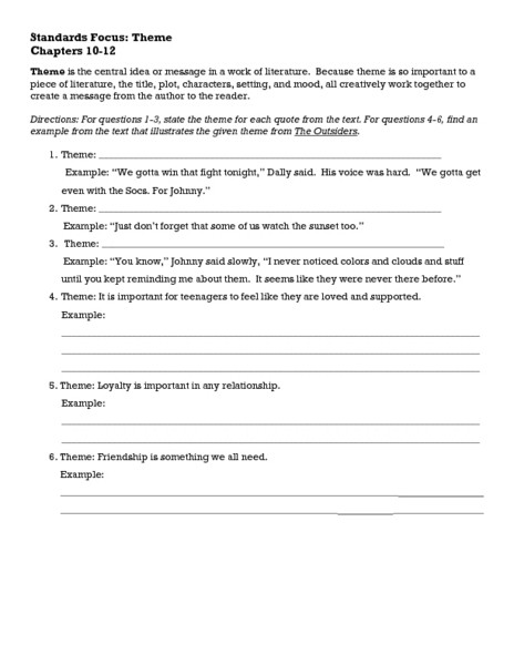 The Outsiders Lesson Plans theme the Outsiders Chapters 10 12 Lesson Plan for 8th