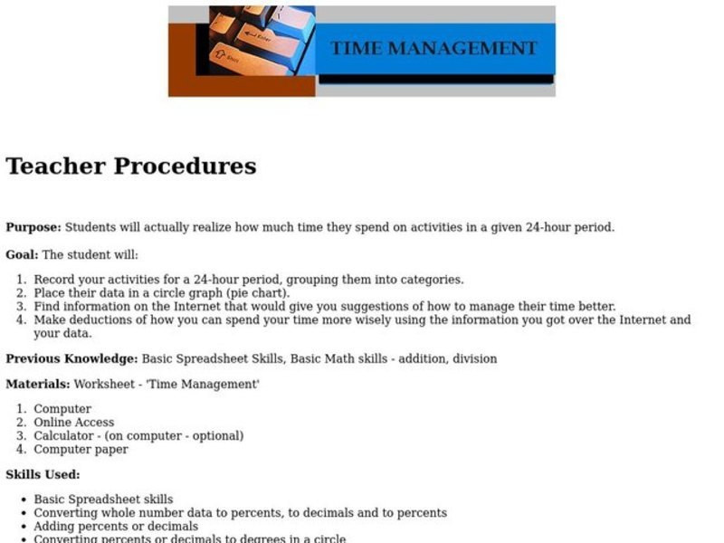 Time Management Lesson Plans Time Management Lesson Plan for 6th 9th Grade