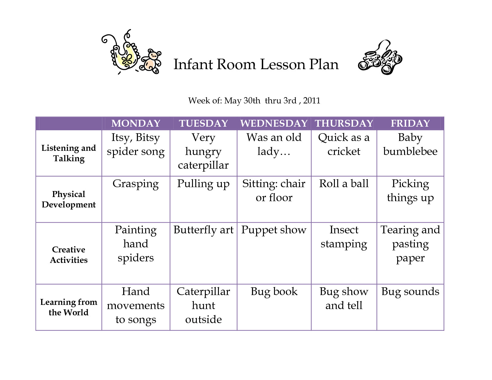Toddler Lesson Plan Ideas Infant Lesson Plan Ideas