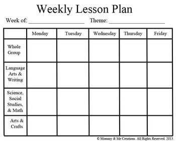 Toddler Lesson Plan Template Weekly Preschool Lesson Plan Template by Mommy and Me