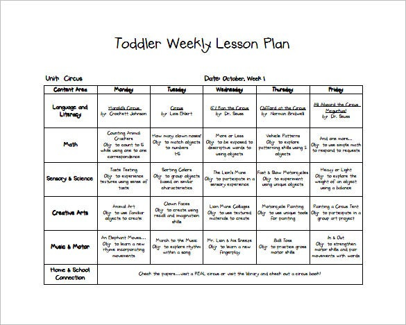 Toddler Lesson Plan themes 8 toddler Lesson Plan Templates Pdf Word Excel