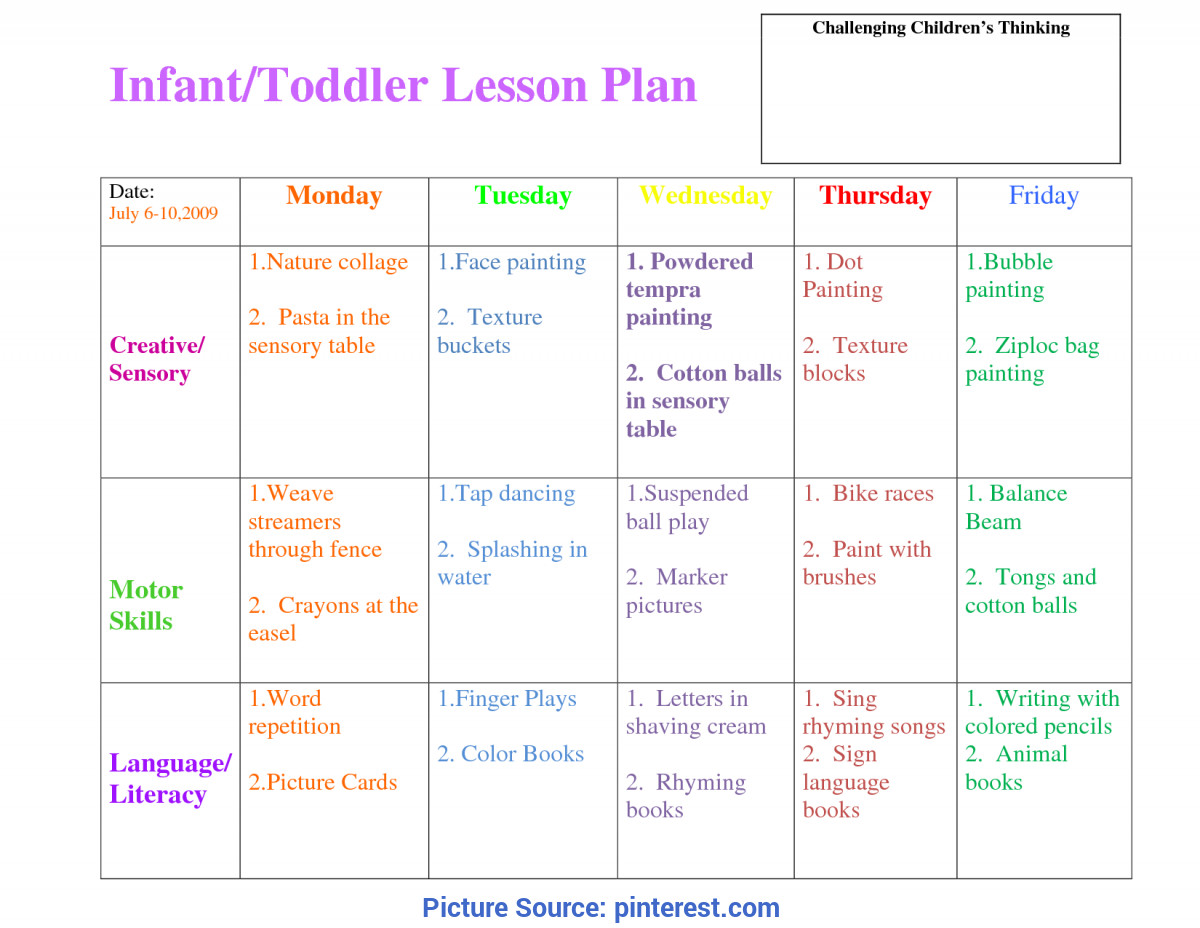 Toddler Lesson Plan themes Typical toddler Curriculum themes Infant Blank Lesson Plan