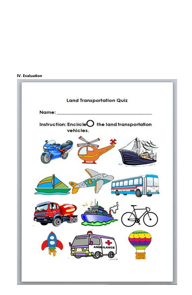 Transportation Lesson Plan Land Transportation Detailed Lesson Plan