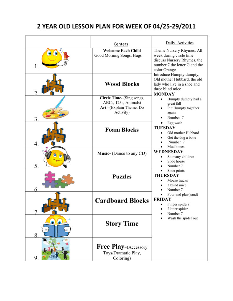 2 year old lesson plan for week of 04 25