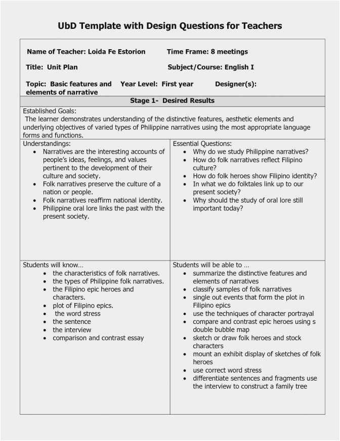 Ubd Lesson Plan Template Free Download 55 Ubd Lesson Plan Template