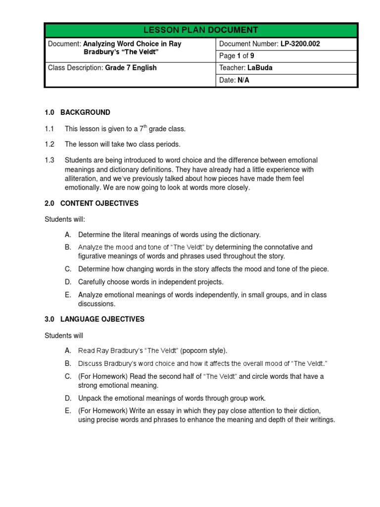 Ubd Lesson Plan Ubd Lesson Plan In English Grade 7 Ubd Template Reading
