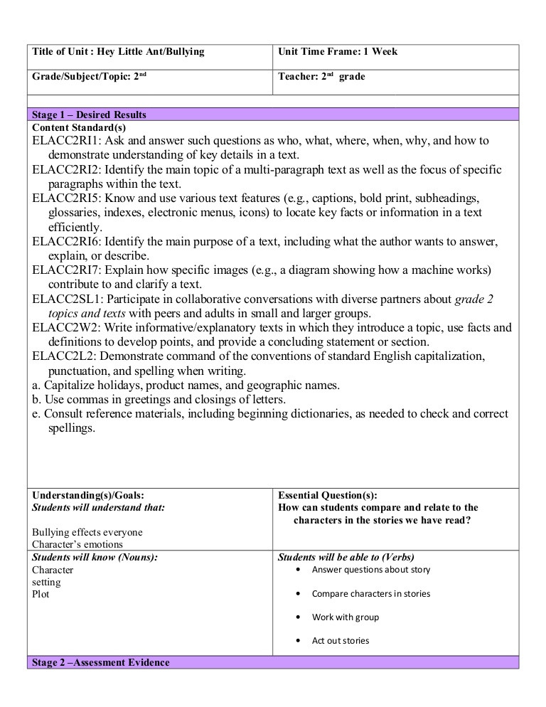 Ubd Lesson Plan Ubd Template Reading Lesson Plan