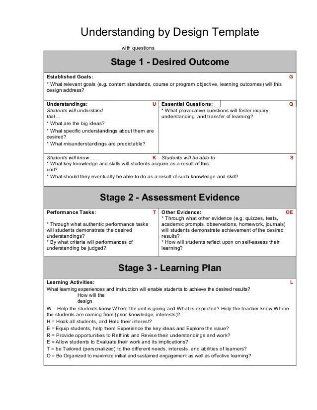 Ubd Lesson Plan Ubd Template with Guiding Questions Yassessment