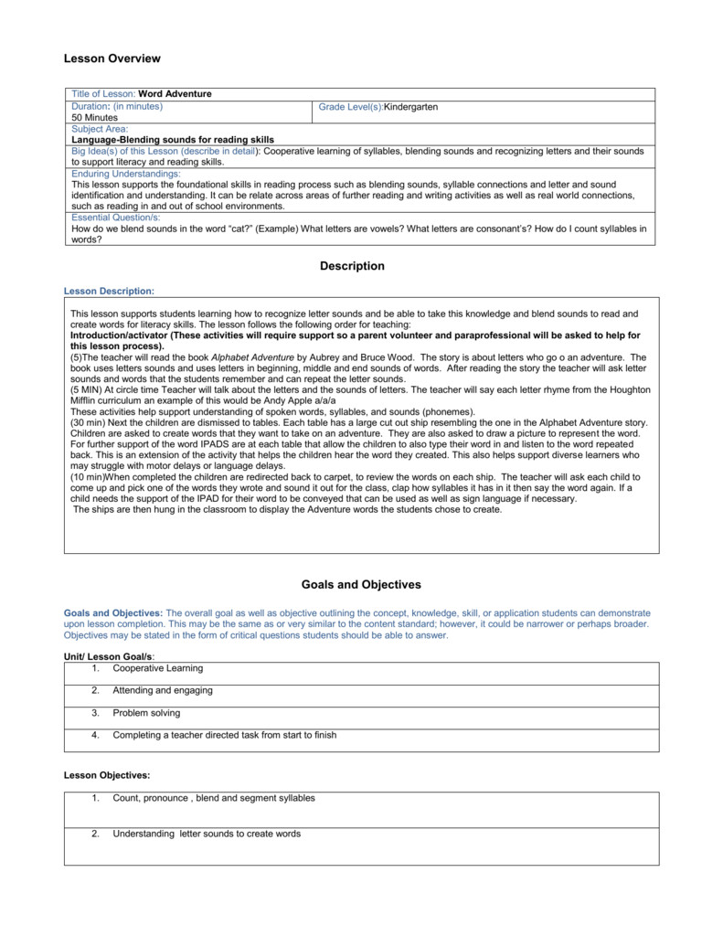 Udl Lesson Plan Examples Example Lesson Plan Template for Udl