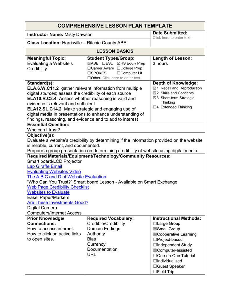 Udl Lesson Plan Template I Do Udl Lesson Plan Example