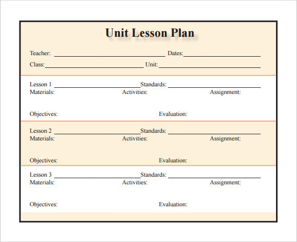 Unit Lesson Plan Template 10 Sample Lesson Plans