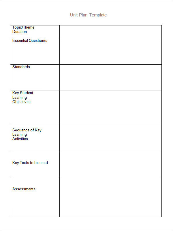 Unit Lesson Plan Template 12 Sample Unit Plan Templates to Download for Free