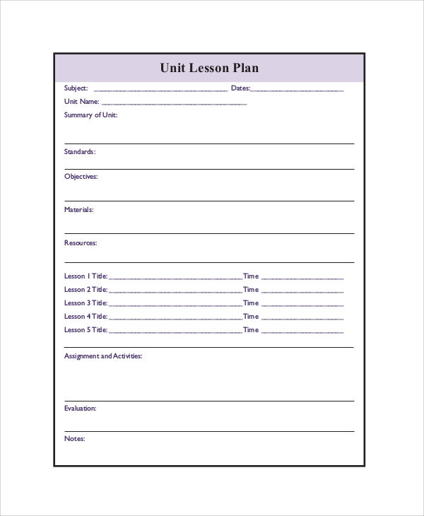 Unit Lesson Plan Template Lesson Plan Template 22 Free Word Pdf Documents