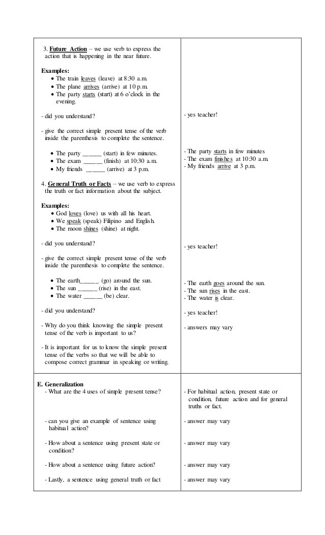 Verb Lesson Plan Detailed Lesson Plan for Simple Tense Of Verbs 5