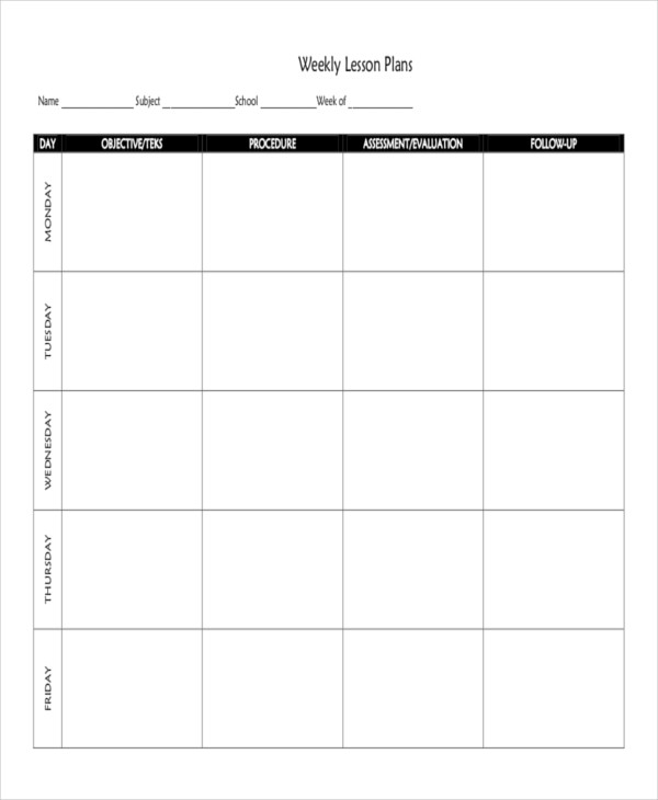 Weekly Lesson Plan Free 8 Weekly Plan Examples &amp; Samples In Pdf