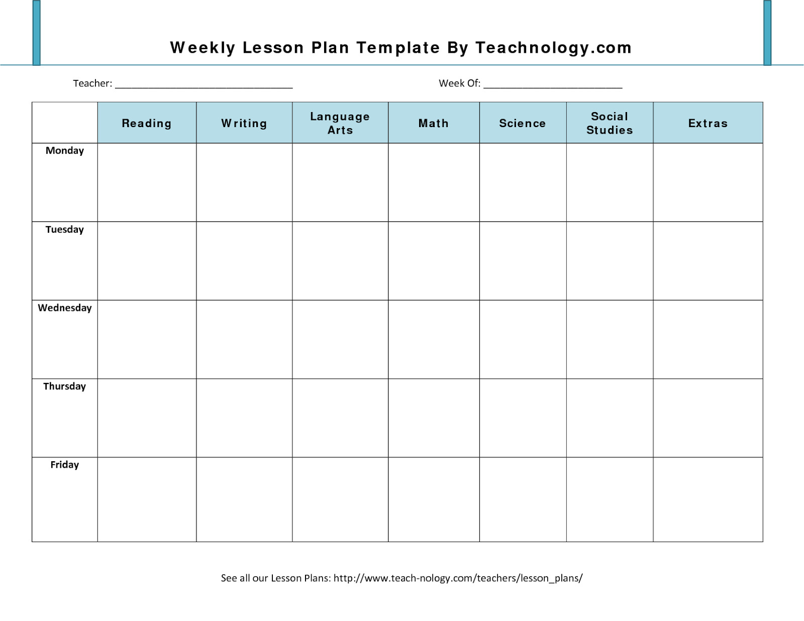 free blank weekly lesson plan template