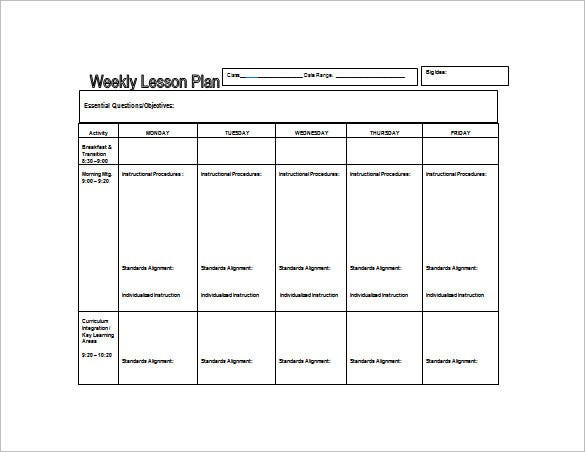 Weekly Lesson Plan Template Weekly Lesson Plan Template 10 Free Word Excel Pdf