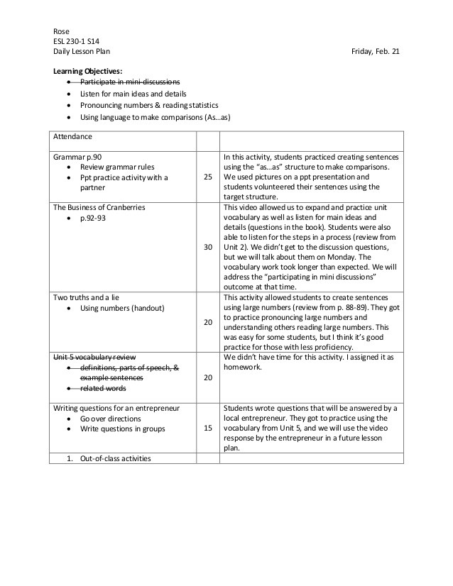 Writing Objectives for Lesson Plans Sample Lesson Plan with Learning Objectives